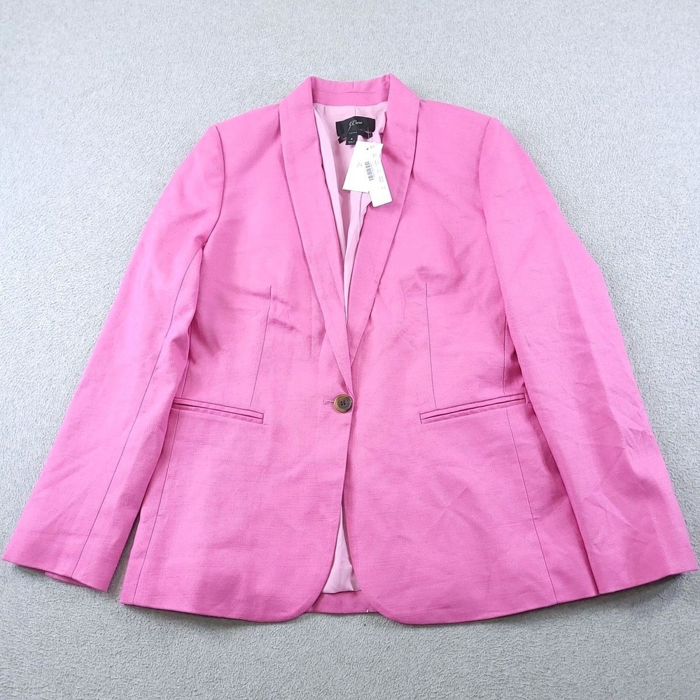 J Crew Blazer Womens 4 Pink Parke Stretch Linen Blend One Button Jacket H9710